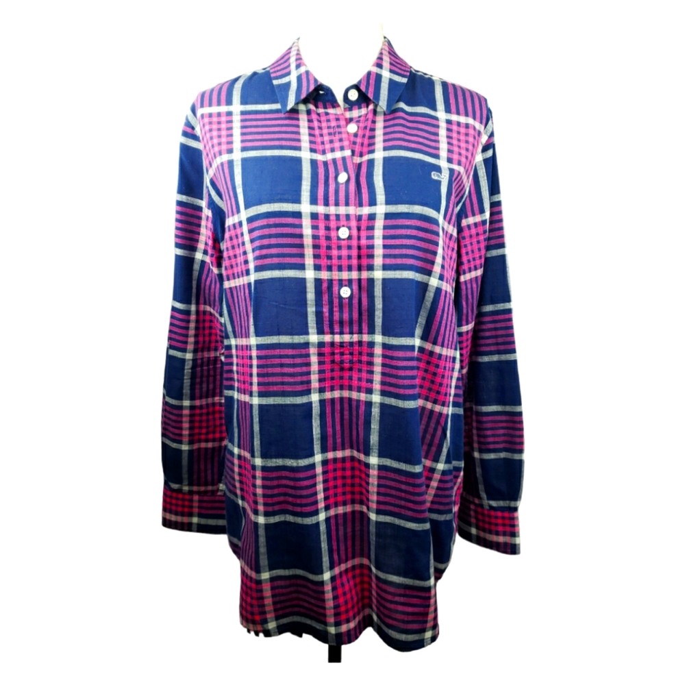 Vineyard Vines Popover Size 12 Cotton Linen Relaxed in Navy & Pink